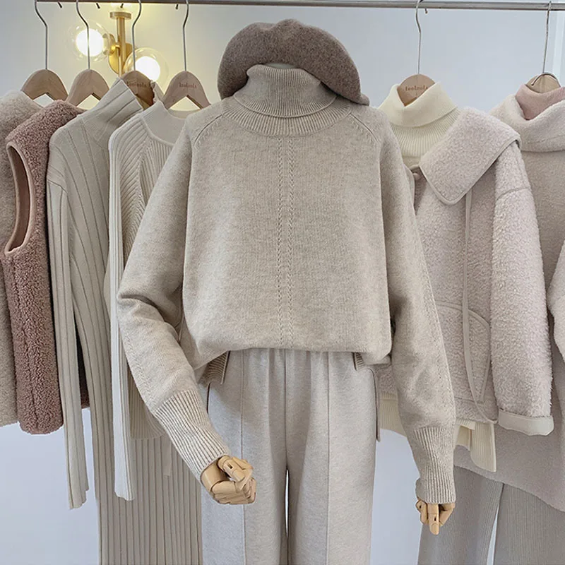 Lolo High Ne Maglieria da donna Allentata Casual Sle Inverno New Faion Warm Thiened Long Sve Colore puro Adatto ai pendolari
