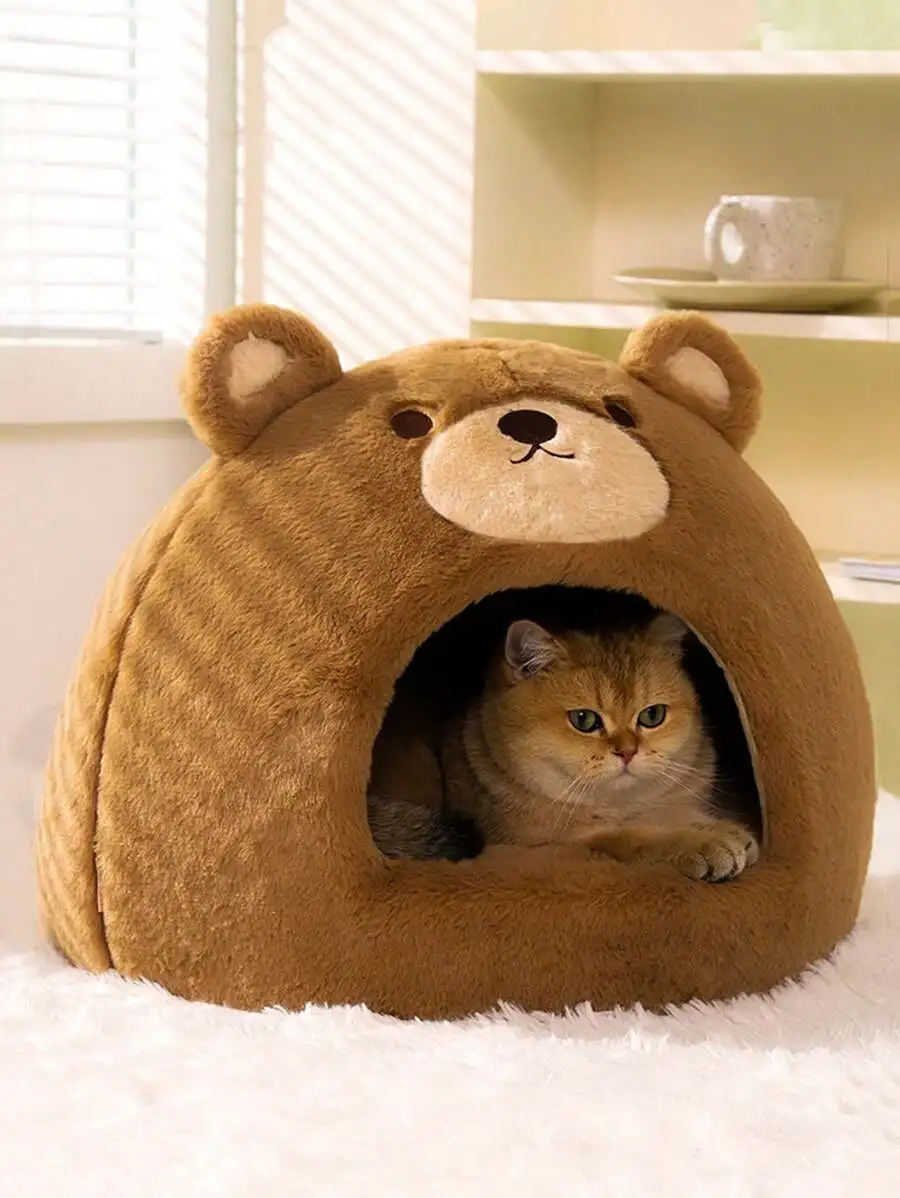 

1pc Four Seasons Universal Brown Bear Shaped Pet House For Small/Medium Cats Or Dogs