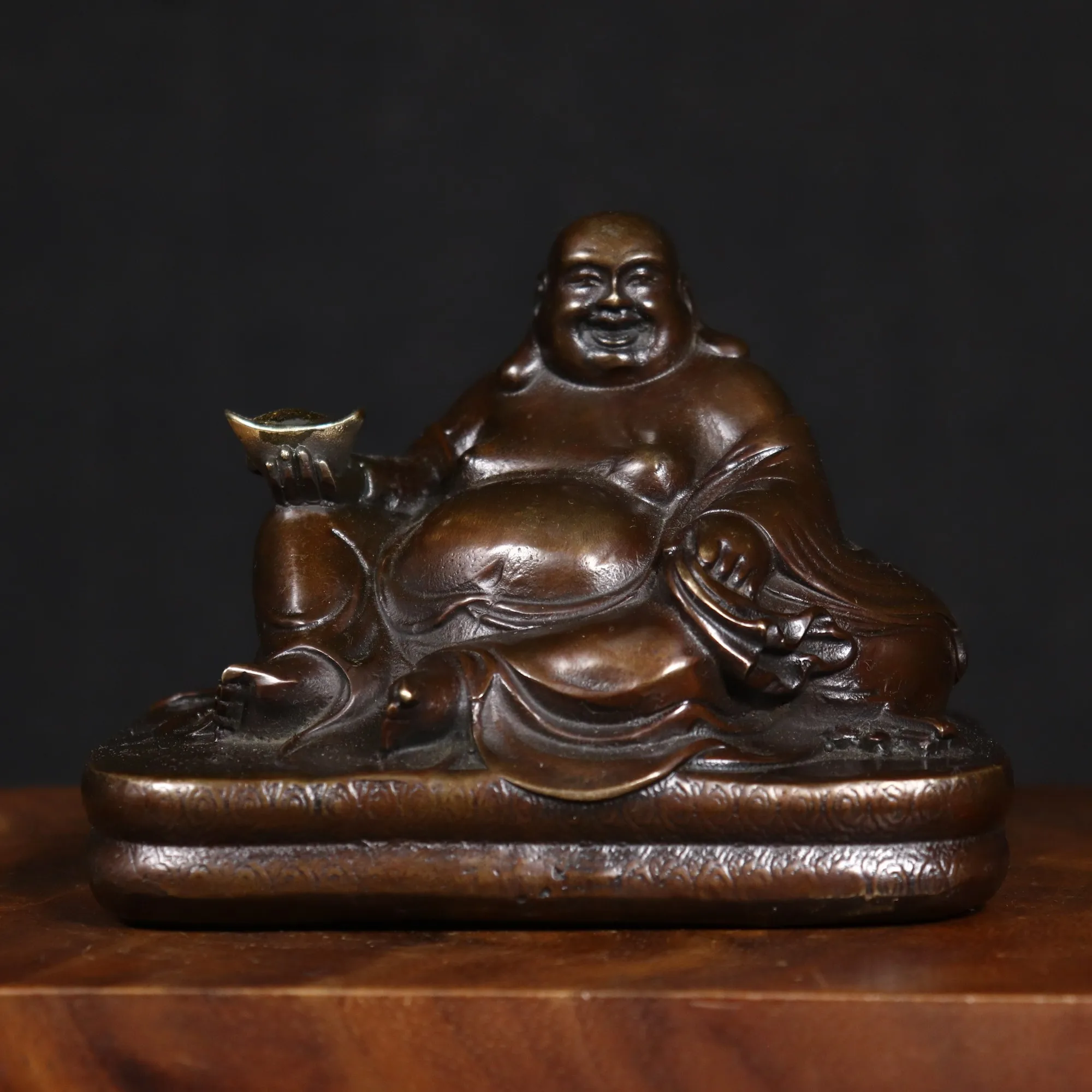 Brass Laughing Buddha Statue - Home Décor Collectible for Entryway, Tea Table, Living Room, Meditation Space Decorative Accent