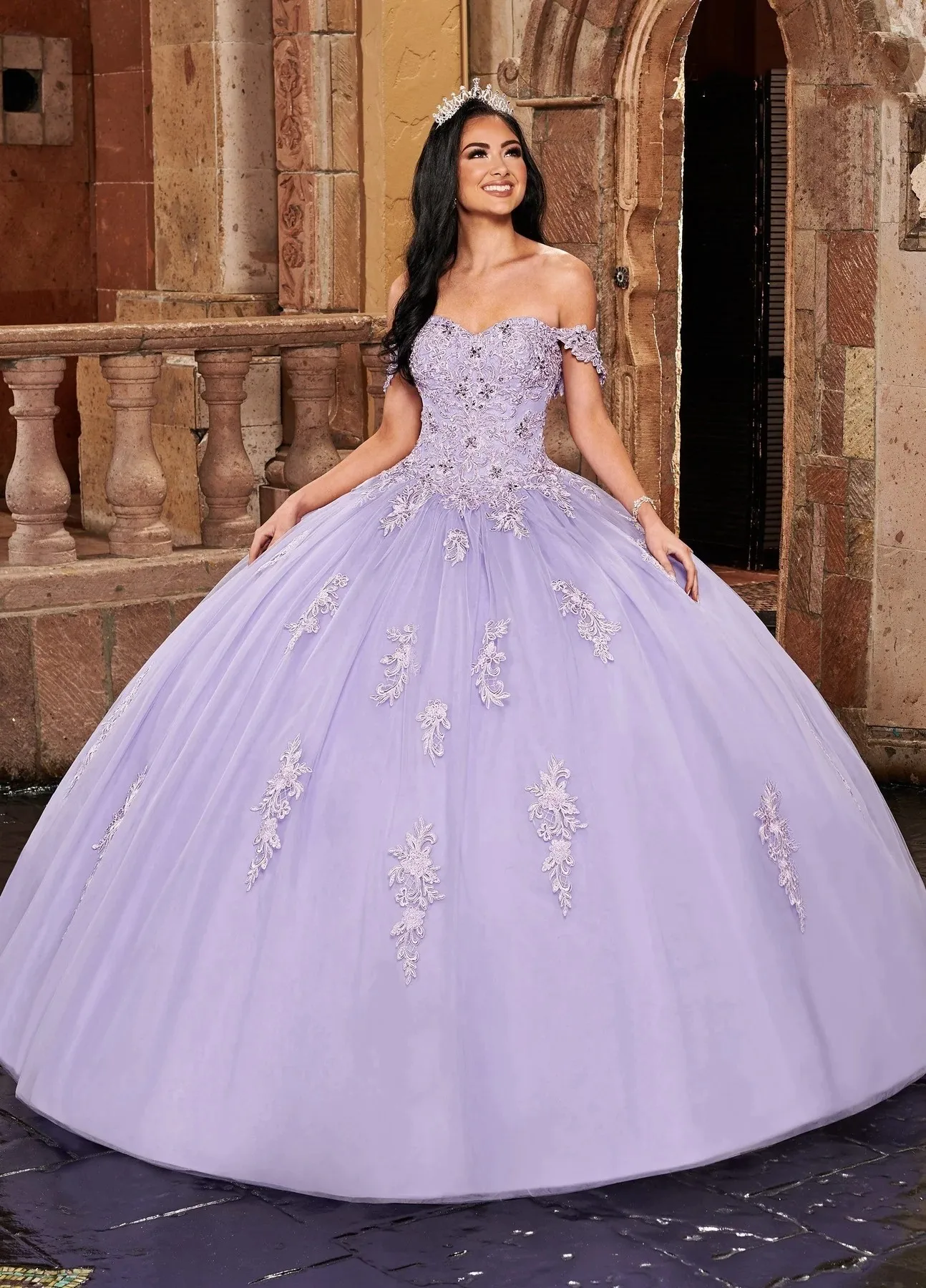 Lilac Charro Quinceanera Dresses Ball Gown Sweetheart Tulle Appliques Beaded Puffy Mexican Sweet 16 Dresses 15 Anos