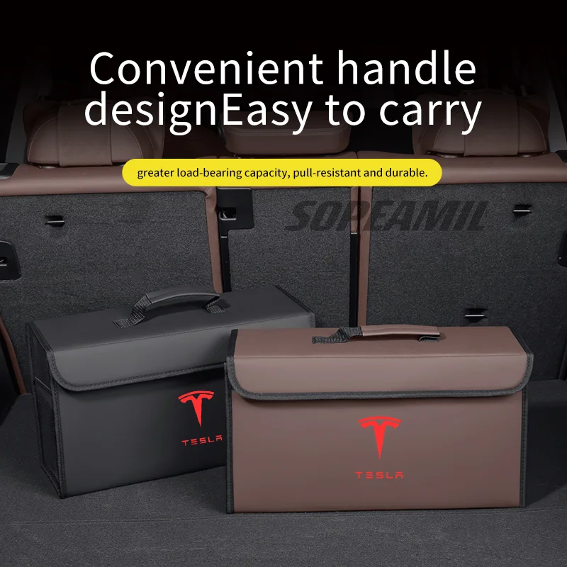 

Car Trunk Organizing And Storage Box For Tesla Model 3 Model Y Model S Model X Roadster Automobile Interior Leather Accessories