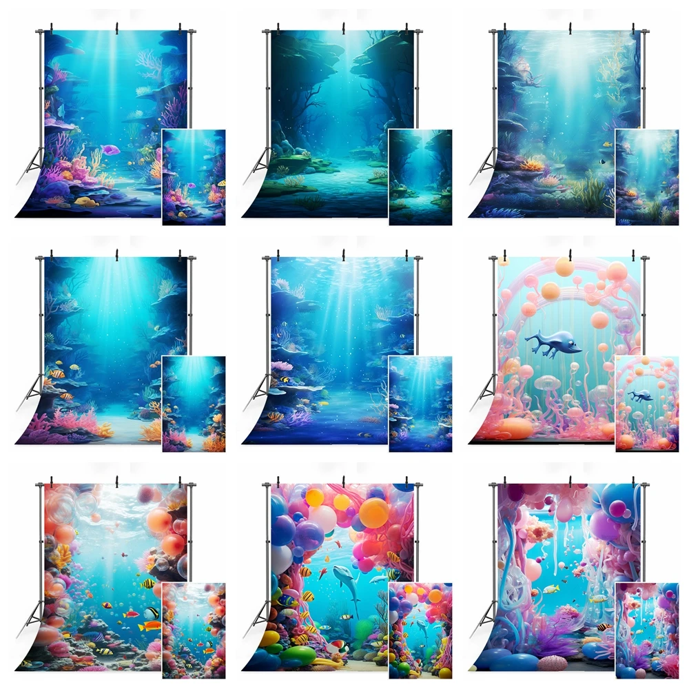 Underwater World Photography Backdrop Undersea Sunlight Sun Ray Deep Blue Water Background Seabed Portrait Shoot Baby Shower