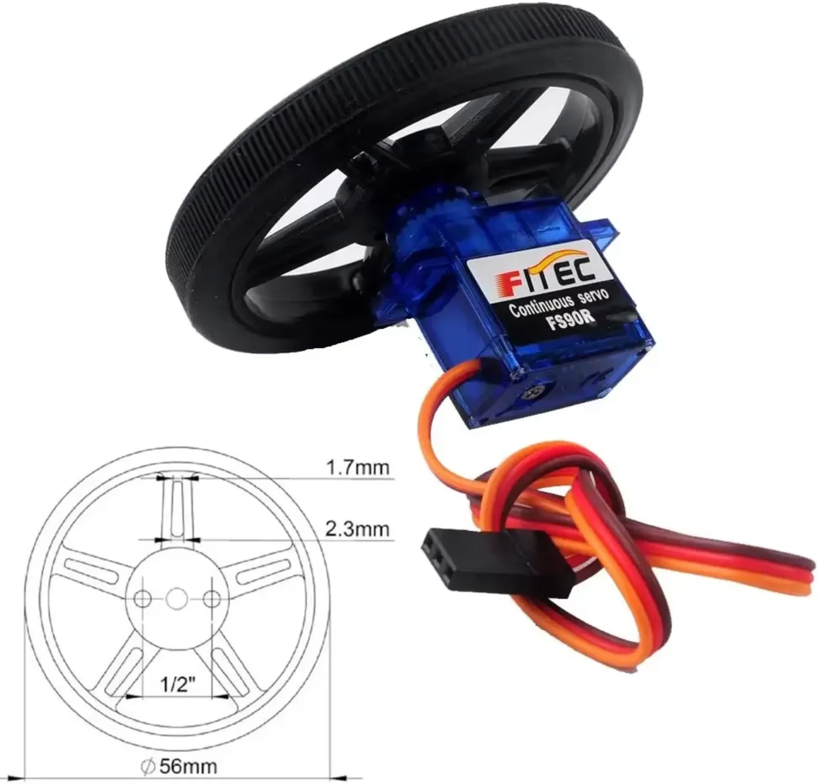Feetech FS90R Servo analogico a micro rotazione continua a 360 gradi con ruote per pneumatici RC per auto robot Arduino (confezione da 2)