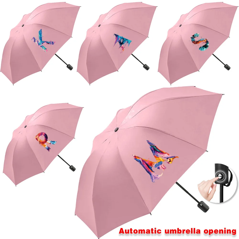 

Sunshade Sunscreen Rain Umbrellas UV Automatic Umbrella Travel Essentials Cute Print Outdoor Picnics Hiking Tours Paint Letter