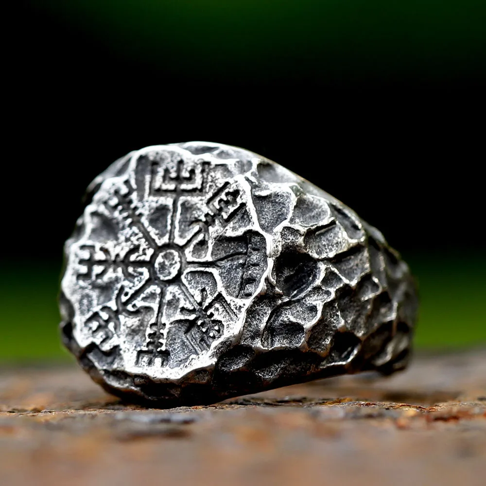 2023 NEW Men\'s 316L stainless-steel rings Viking Runes Compass Totem Odin Meteorite Fashion Jewelry for gift free shipping