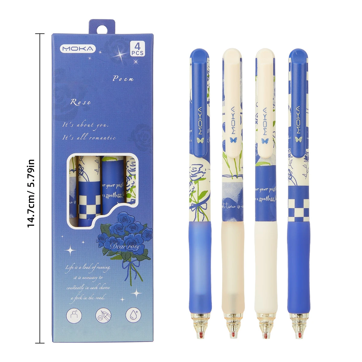 4pcs/Set Cute Blue Rose Aesthe - Gel Ink Pen Set 评论和价格