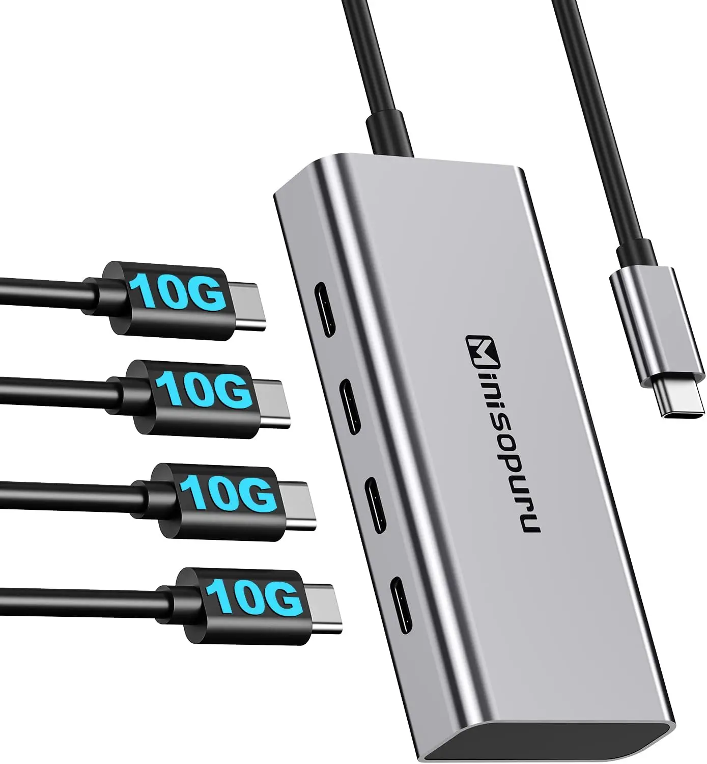 Minisopuru USB C Hub 10Gbps 4 Port USB C to USB C Splitter for Data Transfer Only Multiport Adapter for MacBook Pro Air iMac Hub