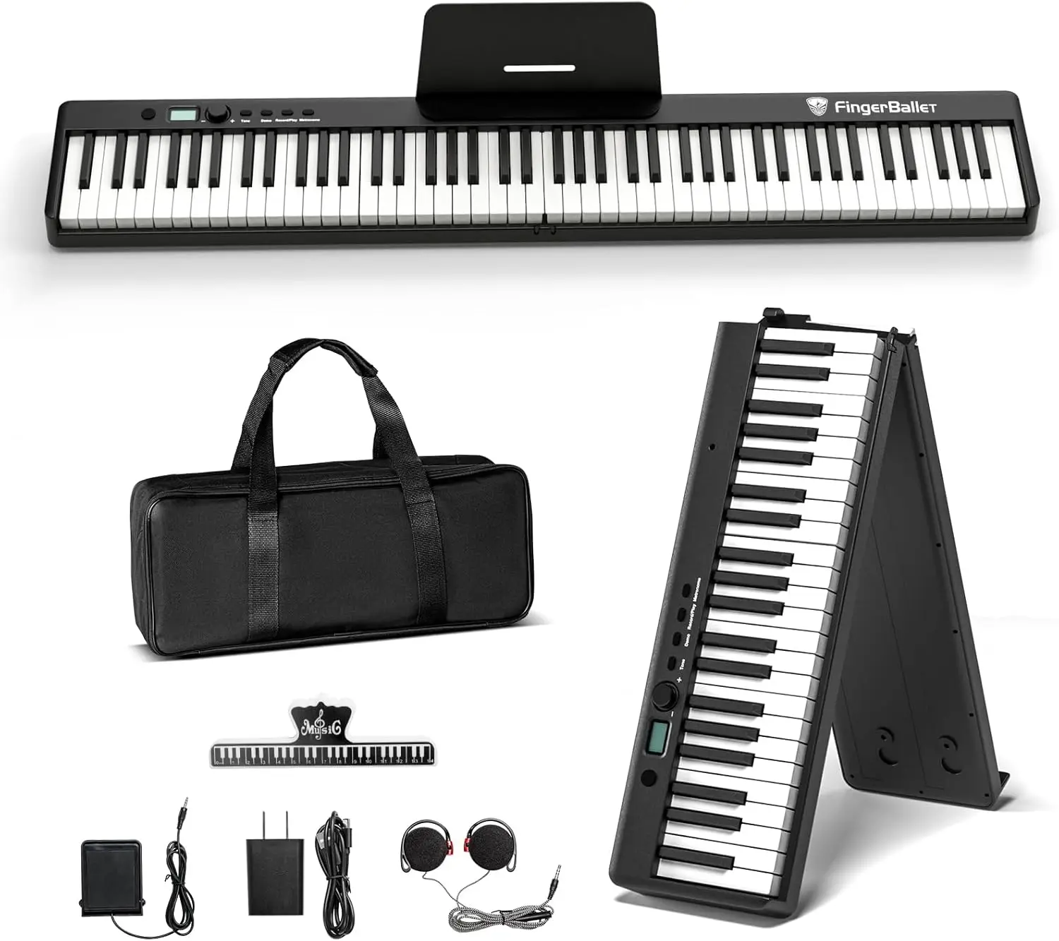 Piano Keyboard, Semi-Weighted Folding Digital Piano 88 Key, Full Size, Wood Grain, Electric Piano Keyboard w/MIDI Bluet