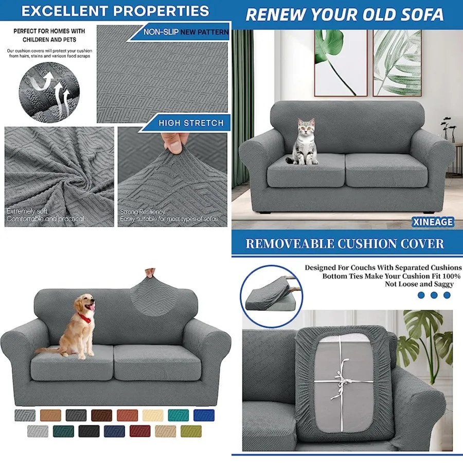 

2026 New 3 Pieces Couch Covers for 2 Cushion Sofa Super Stretch Loveseat Slipcover Pet Dog Universal Slip Cover Anti Slip Love