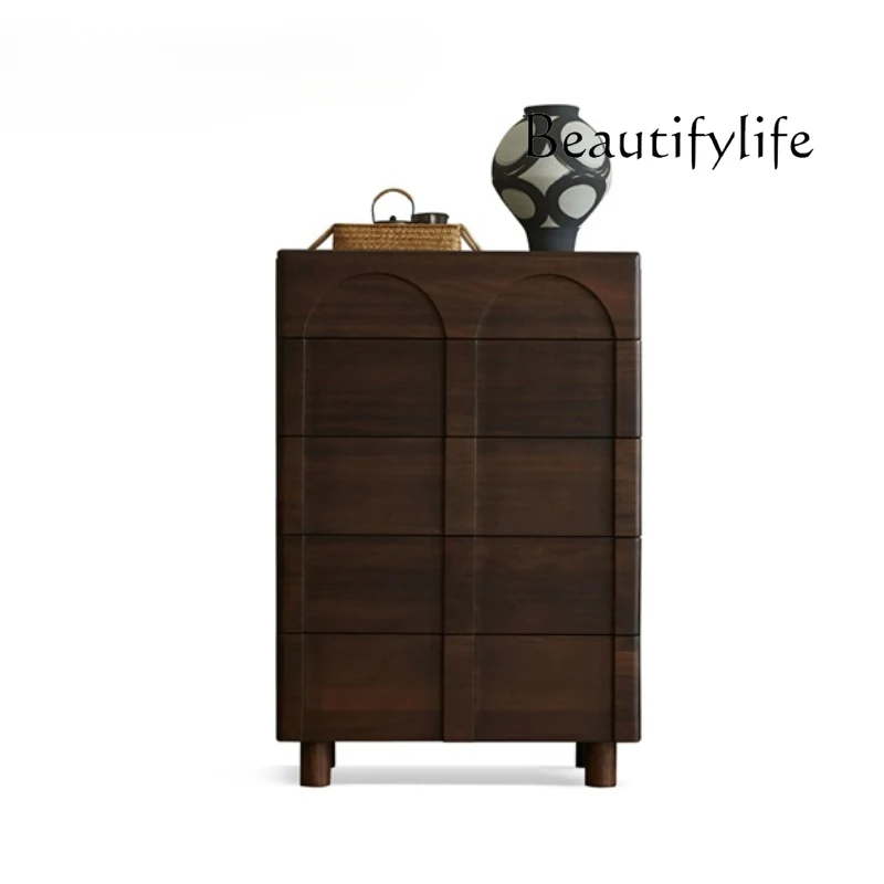 Chinese Style Chest of Drawers Black Walnut Living Room Bedroom 5 Chest of Drawers Double Arch Design