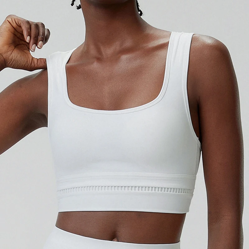 Women High Impact Yoga Bra Solid Color Square Neckline Gym Crop Top Soft Breathable Sports Undearwear Female Wotkout Vest