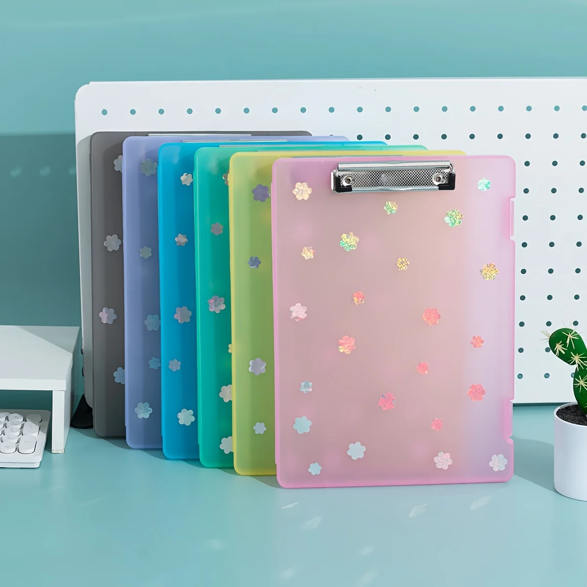 مجلد ملفات بلاستيكي مزين بالزهور مع وسادة كتابة وفتحة قلم - سعة كبيرة، صندوق منظم مكتبي مستطيل بألوان متنوعة
