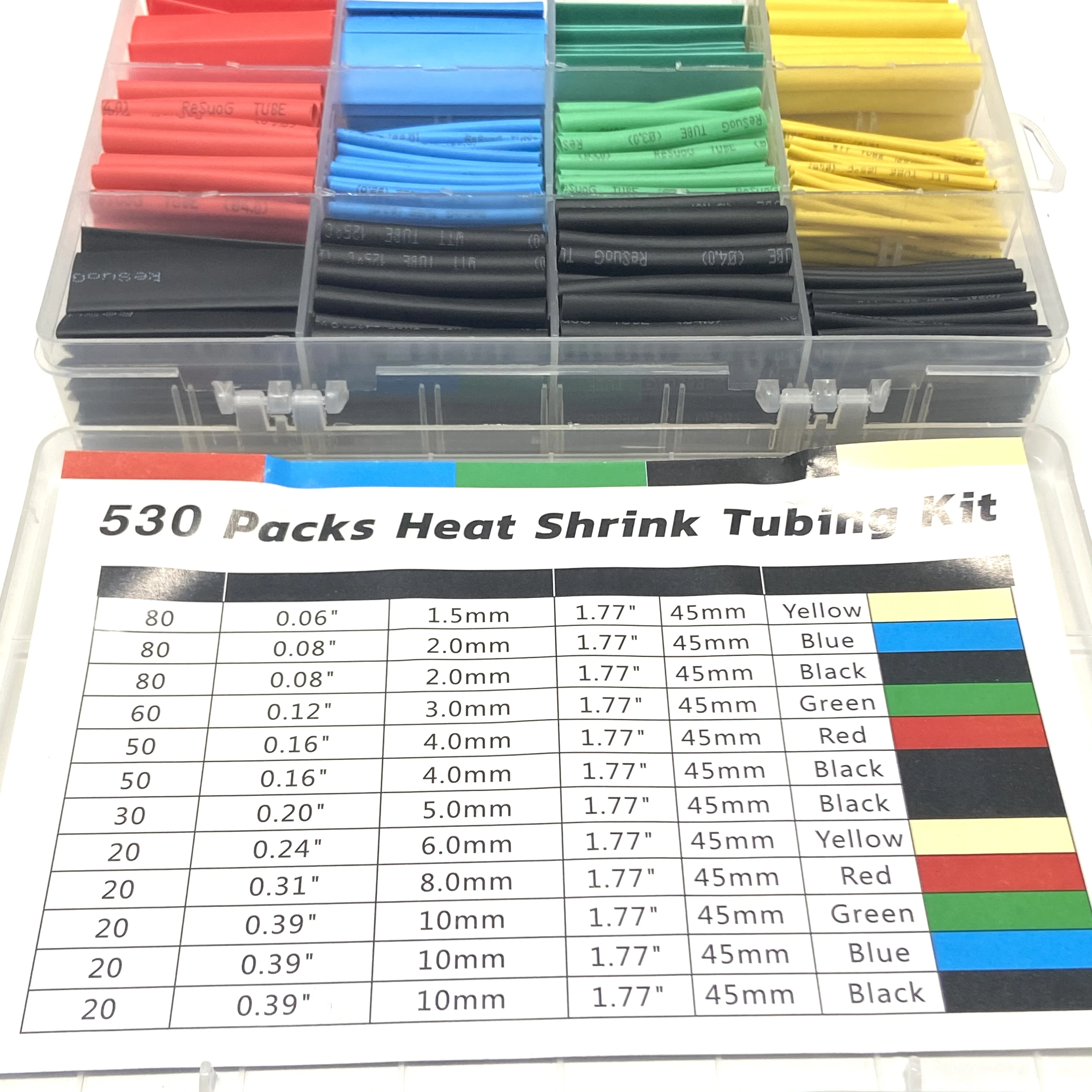 530pcs/box Heat Shrinkable Tube Shrinking Assorted Polyolefin Insulation Sleeving 2:1 Wire Cable Sleeve DIY Wire Repair