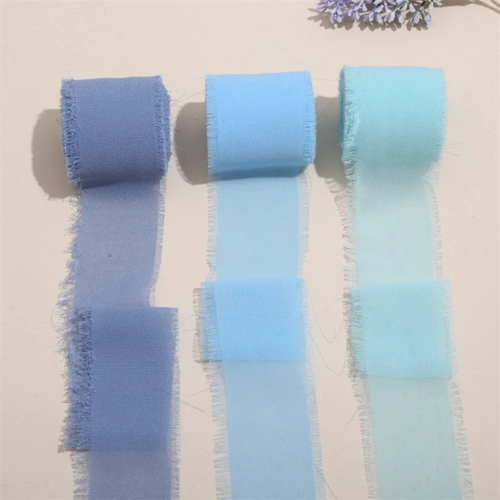 3 Rolls 5m Chiffon Ribbon DIY Craft Handmade Fringe Chiffon Silk Ribbon Light Weight Multi-functional Hairy Chiffon Ribbon