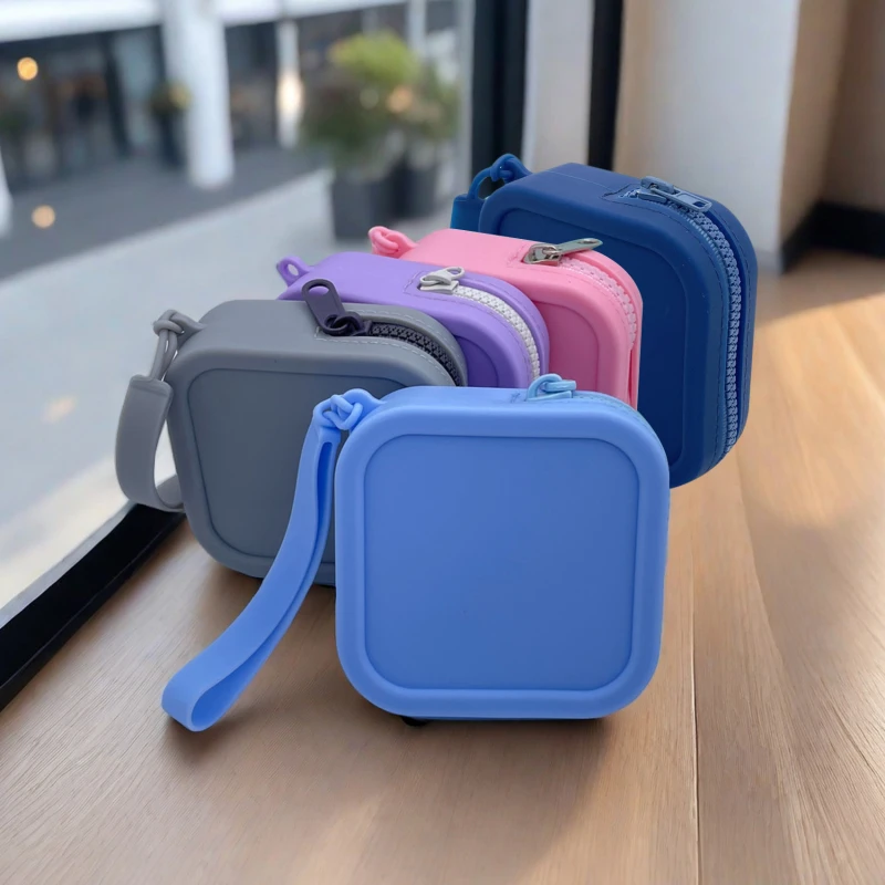 Solid Color Silicone Square Coin Purse INS Mini Small Item Bag Lipstick Cosmetic Bag Data Cable Storage Bag Women