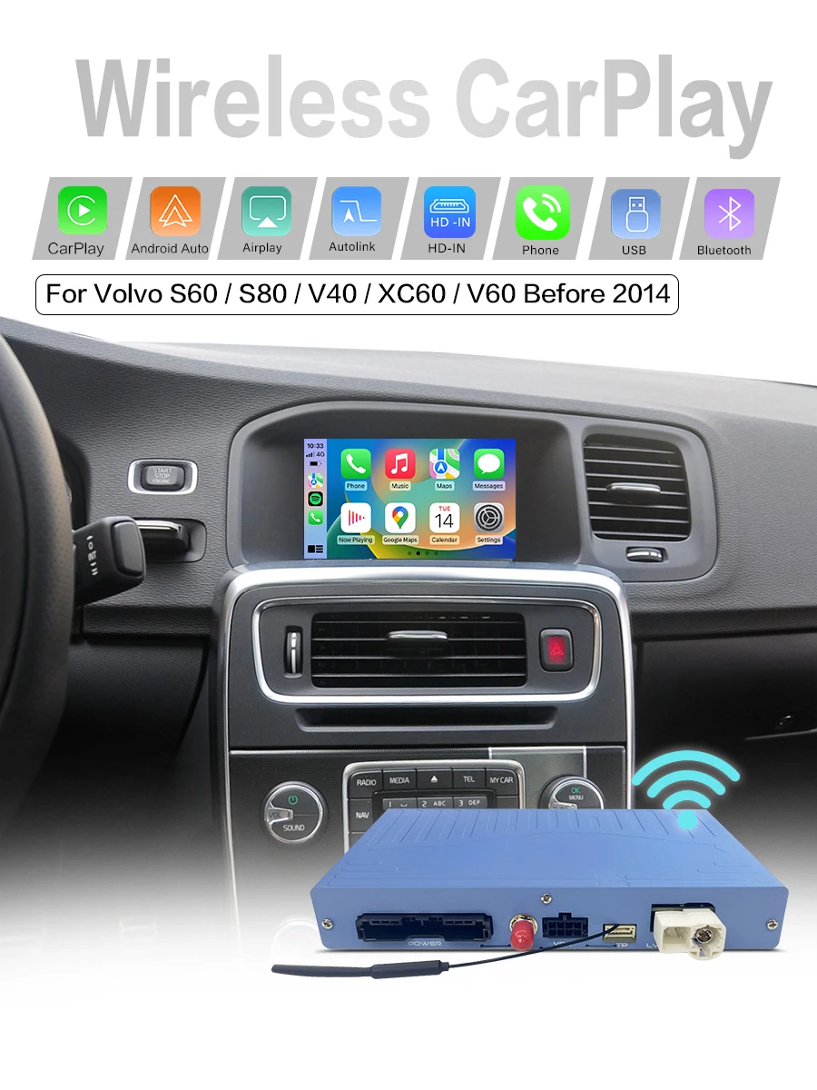 Draadloze CarPlay Android Auto Box 5G Upgrade Versie Voor Volvo V40 V60 XC60 S60 V70 XC70 S80 2010-2014 OEM Microfoon Accessorie - afbeelding 2