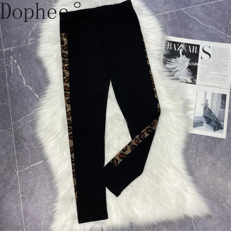 

2024 New Autumn Winter High Stretch Hot Drilling Women Leggings Sports Running Ankle-length Pants Elastic Waist Tight Legging