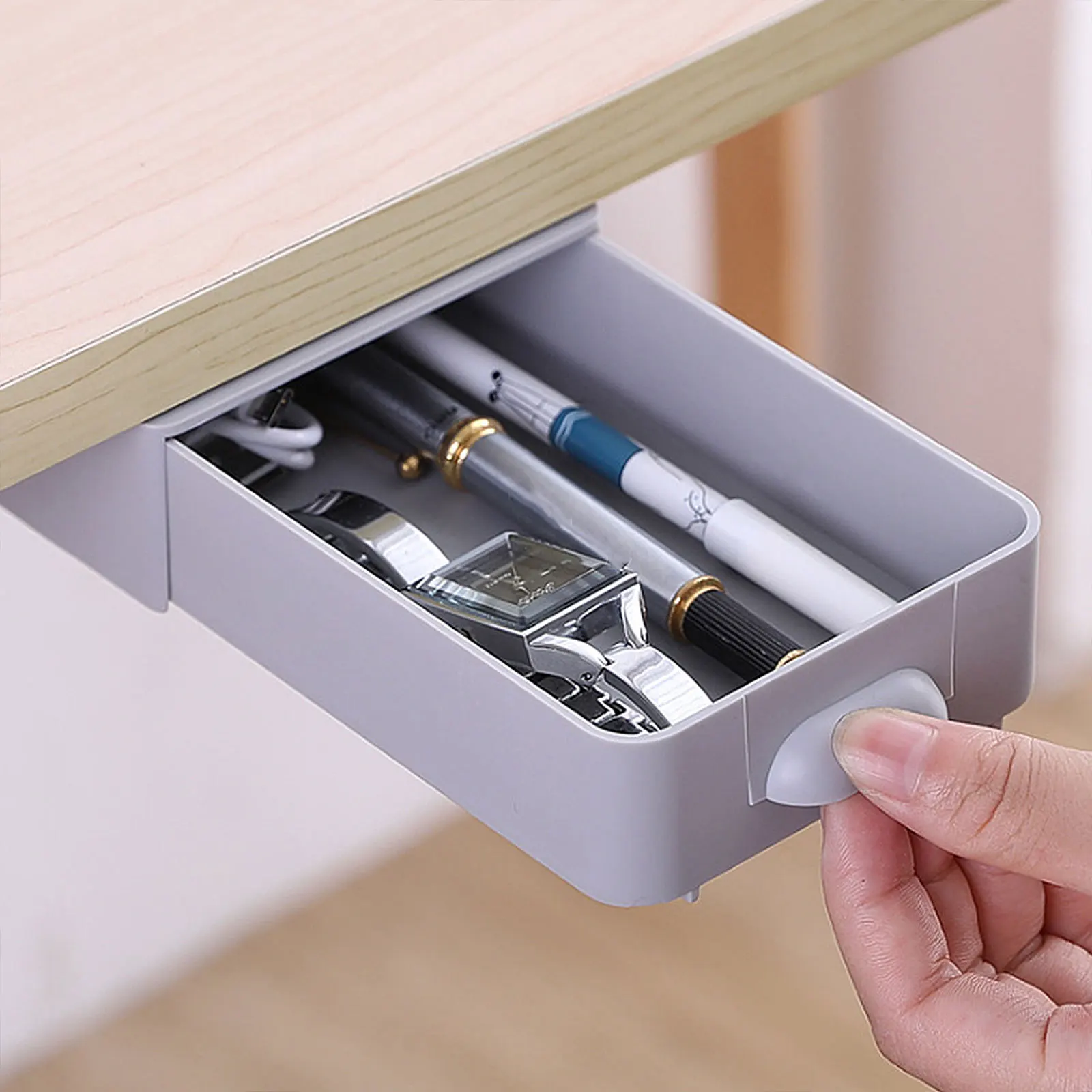 

2pcs Storage Drawer Organizer Hidden Under Desk Tray For Bedroom Living Room Kitchen Abs Acrylic Adhesive Space Saving