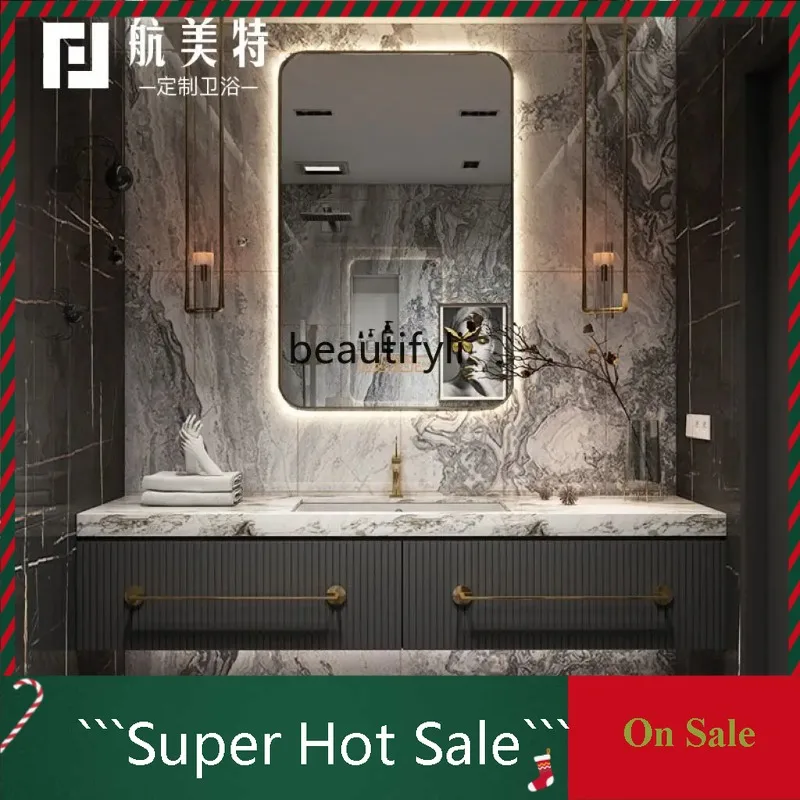 

A076 Modern Minimalist Solid Wood Bathroom Cabinet Combination Light Luxury Stone Plate Bathroom Washbasin Wash Basin Washstand