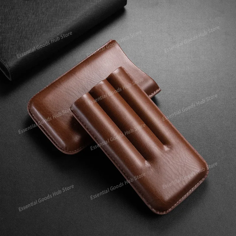 1PCS Portable Cigar Box That Holds 3 Cigars Leather Wear Durable