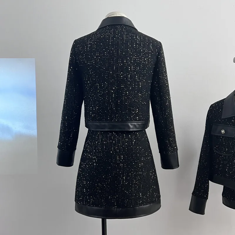 عالية الجودة الفرنسية خمر تويد قطعتين مجموعة المرأة سترة معطف + تنورة قصيرة الدعاوى Conjuntos Femininos فرقة 2 قطعة فام #4