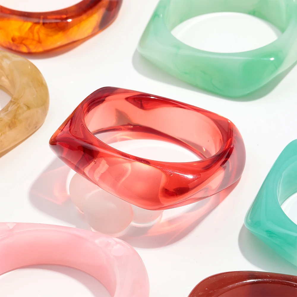 Vintage Acryl große bunte geometrische unregelmäßige Armreifen für Frauen trendige Harz breite Manschette Armreifen Armbänder 2025, Modeschmuck – Detail 6