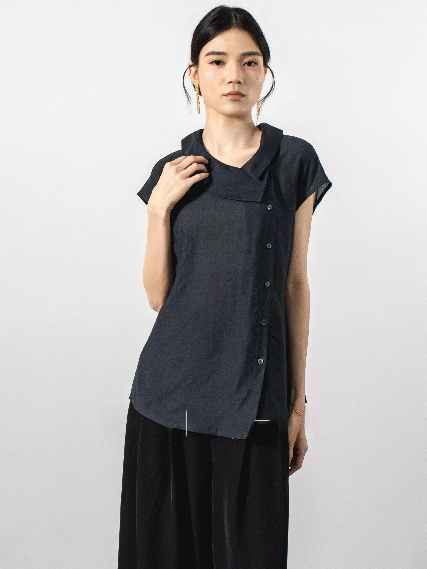 

Женская рубашка DianThia с короткими рукавами, с бантом на талии, с нестандартным воротником, дышащая, удобная, модная повседневная блузка на весну и лето