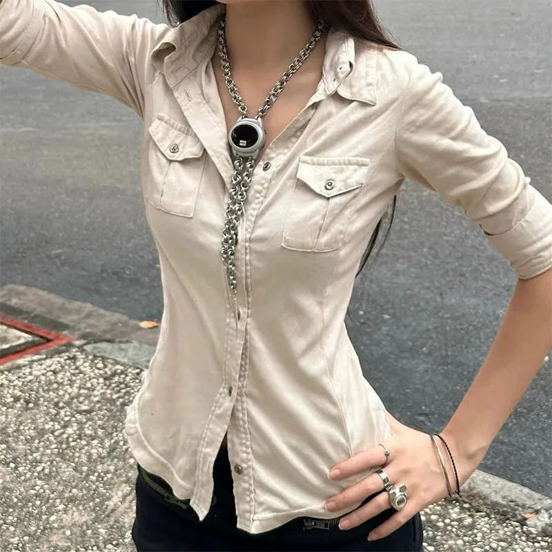 Camisas con botones de media manga para mujer, ropa estilo japonés de los años 2000, Tops Y2k, blusa de moda Harajuku