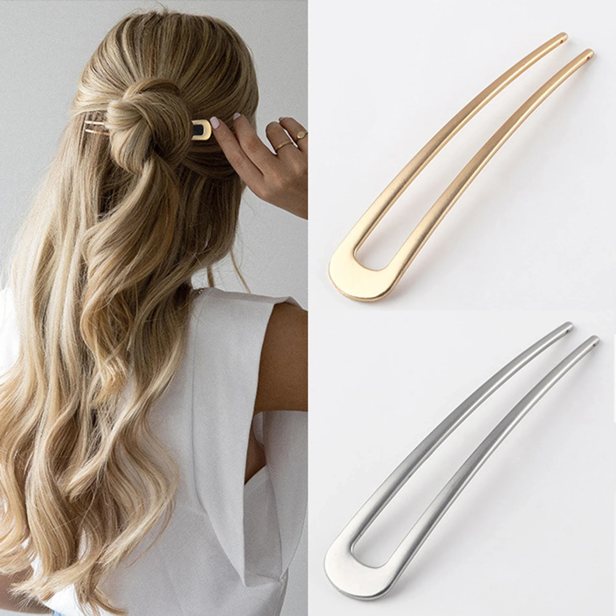 

Simple U Shape Hair Clips Pins for Women Girls Hair Sticks Bride Hair Styling Accessories Gold Color Metal Hairpins Barrettes