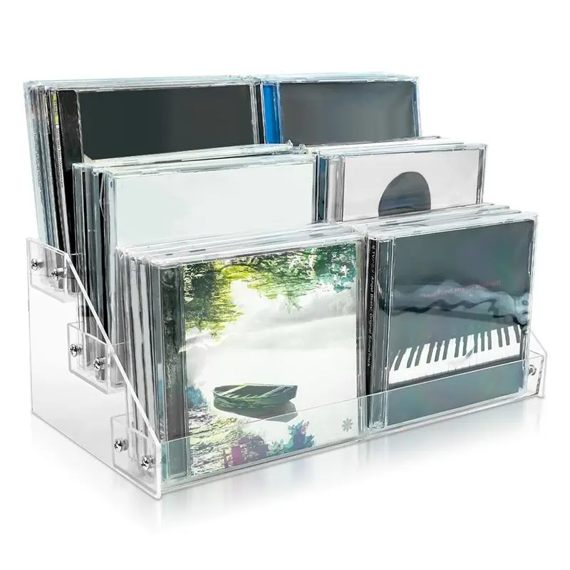 A23E-3 Tier Clear Acrylic CD Holder Cascading CD Storage Rack