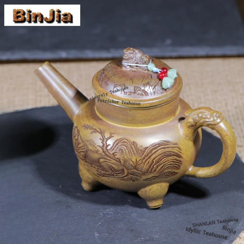 

440ml Authentic Yixing Purple Clay Teapots Handmade Large Capacity Pot Raw Ore Dragon Bone Gold Sand Mud Kettle Zisha Tea Set