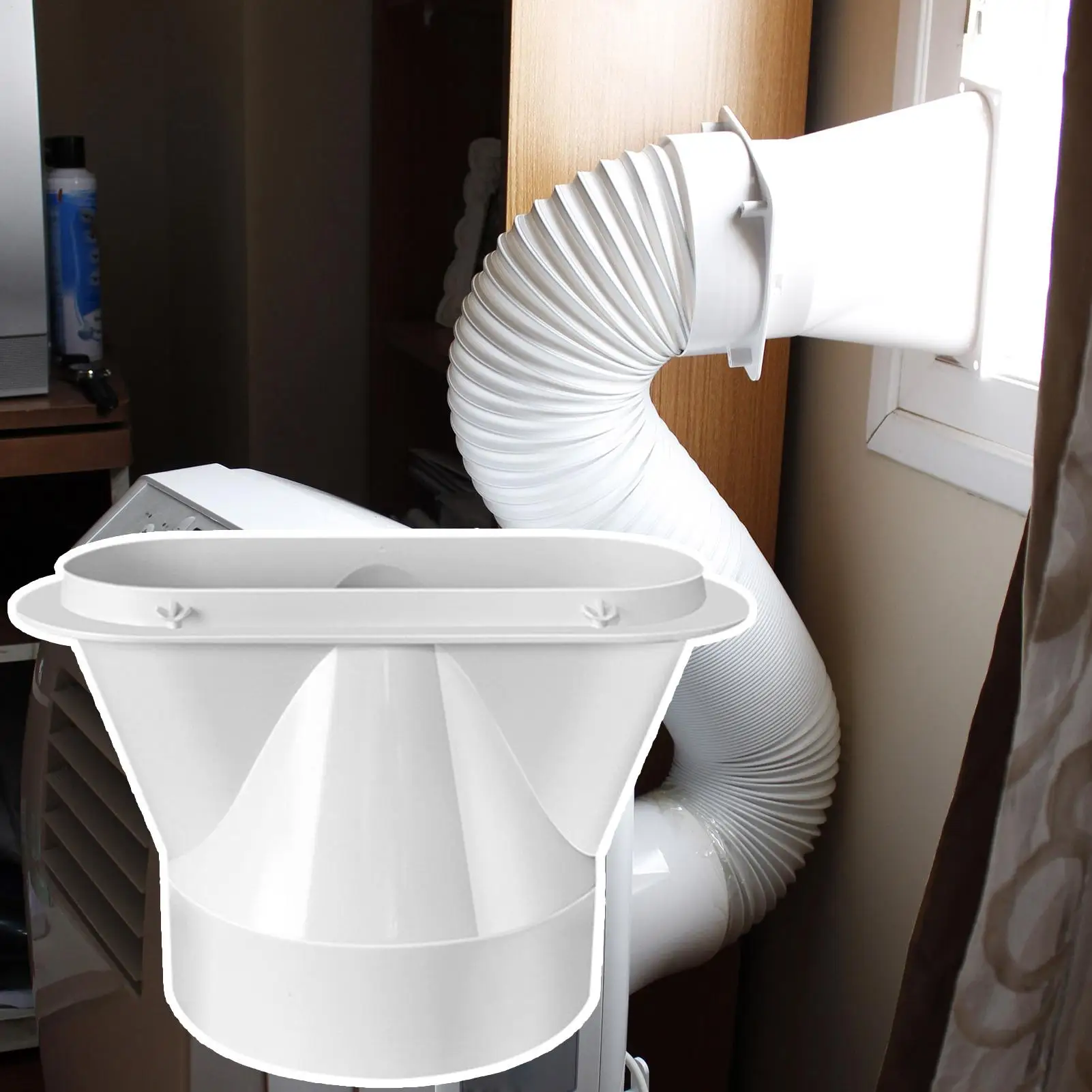 Portable AC Hose Adapter Flat Body Pipe 130/150mm Diameter Air Conditioning Tube Duct Interface Room Garage Living Room