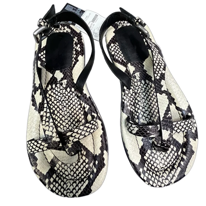 

Withered British Vintage Serpentine Patterned Flat Sandals Quality Genuine Leather Comfortable Minimalist Women's Summer Sandals