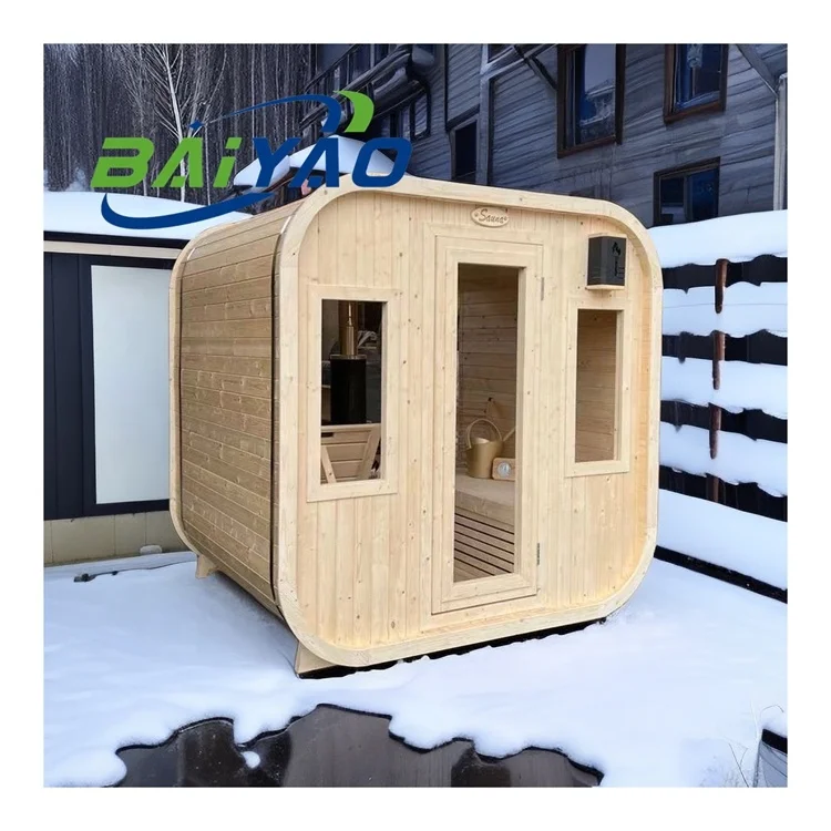 

New Model Finnish White Pine Wood Cube Sauna Outdoor Traditional Wooden Cabin For 4 6 Person
