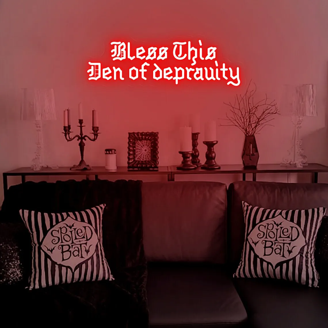 Bless This Den Of Depravity Led Neon Sign, Gothic Neon Sign, Den Of Depravity Sign Light, Gothic Lover Gifts, Gothic Home Decor