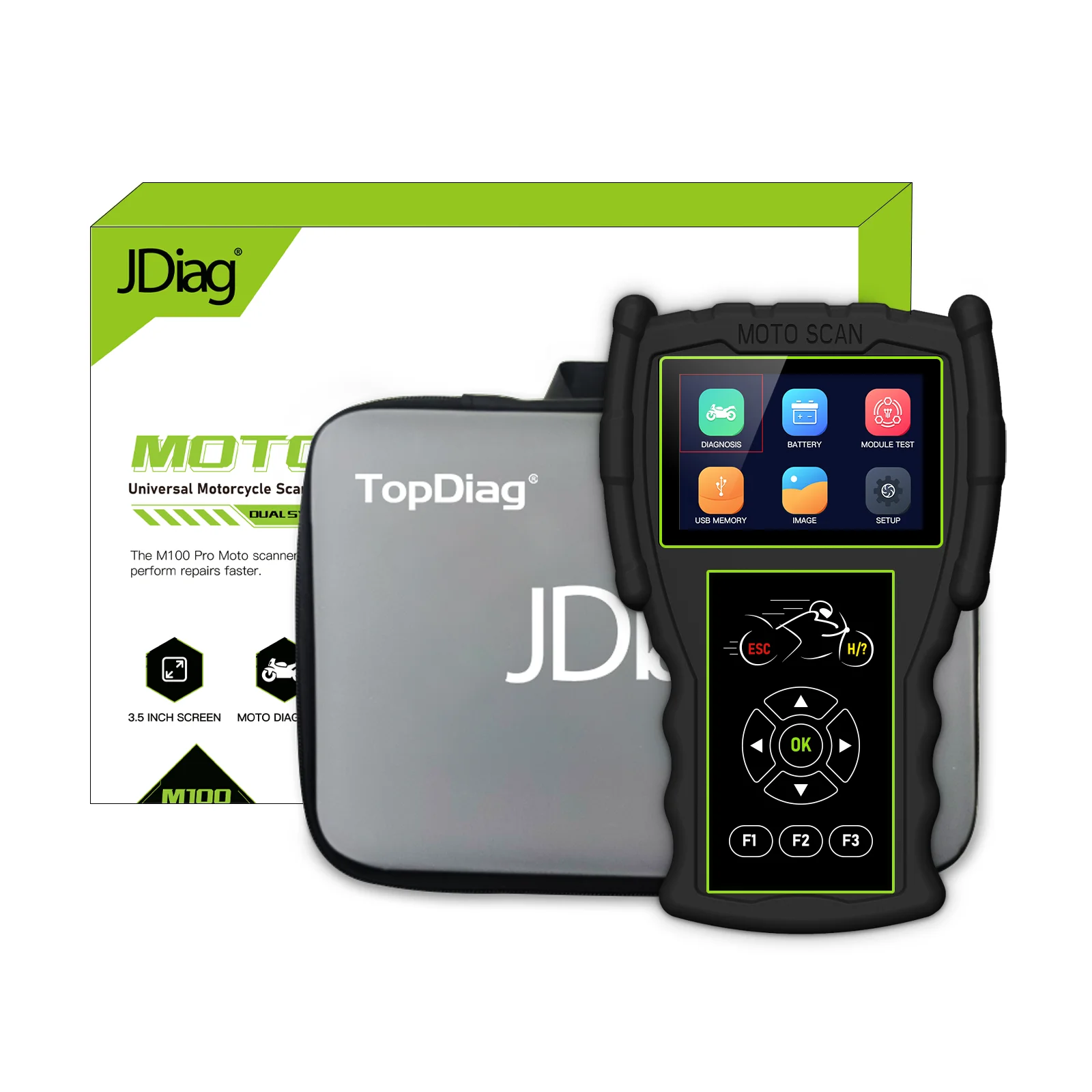 JDiag M100 Pro Motorcycle Scanner Repair Handheld Motorbike Diagnostic Tool Support D87/D88 12V 2 In1 Battery Analyzer Tester