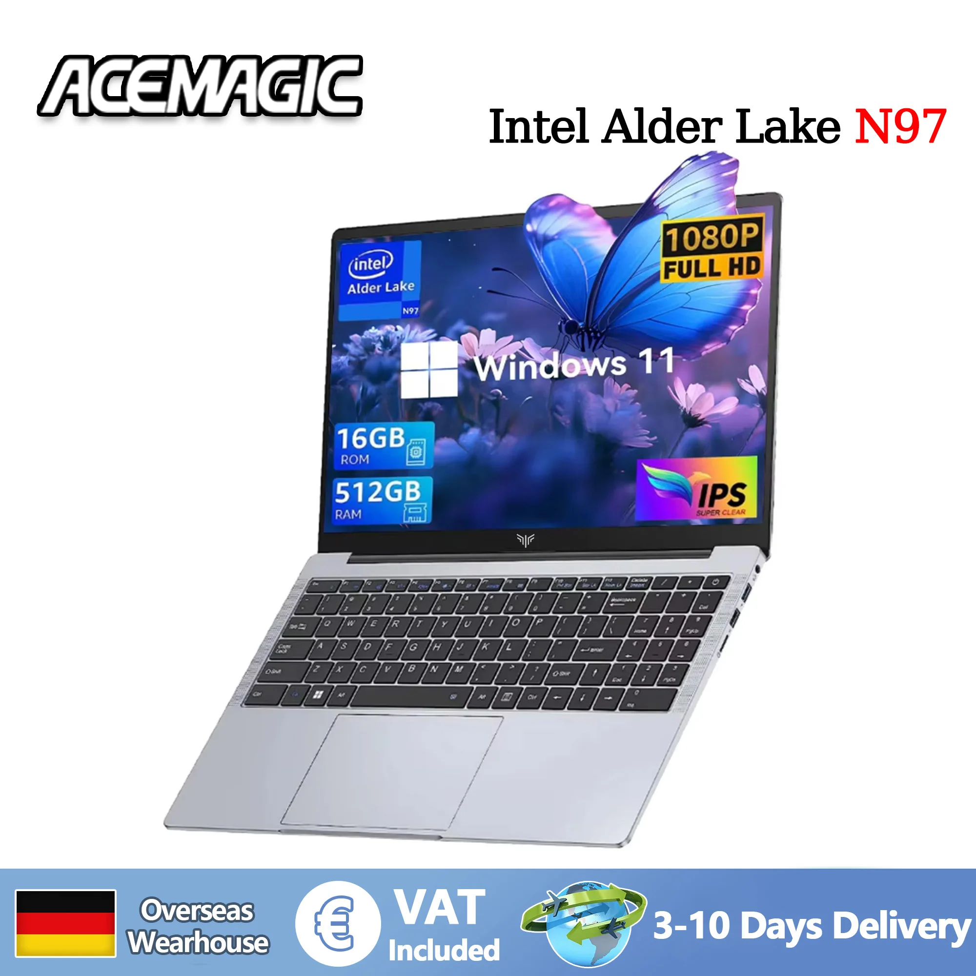 ACEMAGIC Laptop 15,6 Windows11 Laptop-Computer 12. Alder Lake N97 (bis zu 3,6 GHz), 16 GB DDR4 512 GB Festplatte für Business, Schule