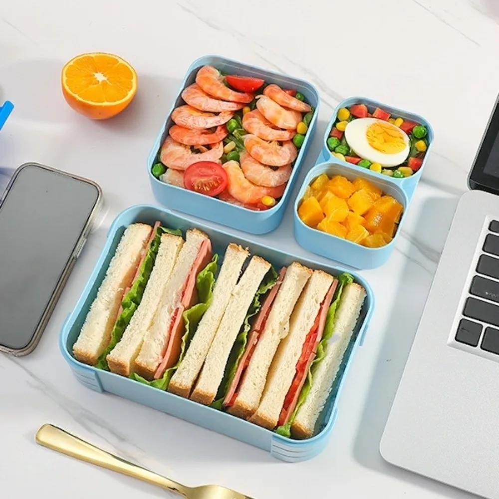 Leakproof Design Microwave Heatable Lunch Box Sealed Portable Travel Food Container with Fork Spoon Fruit Salad Box Camping