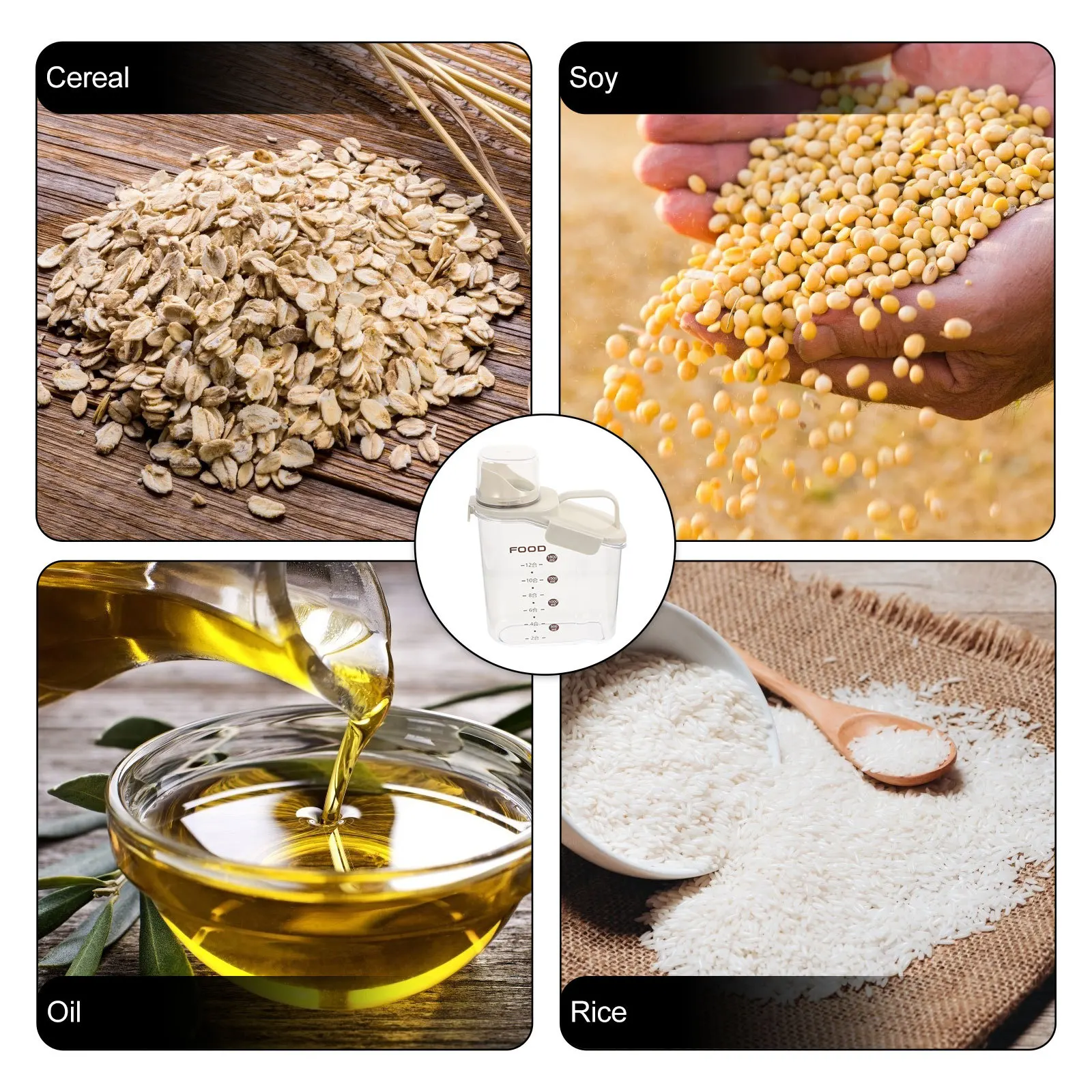 

Grain Storage Container Airtight Large Capacity Cereal Container Food Canister with Scale Lid for Dry Food Storage Kitchen