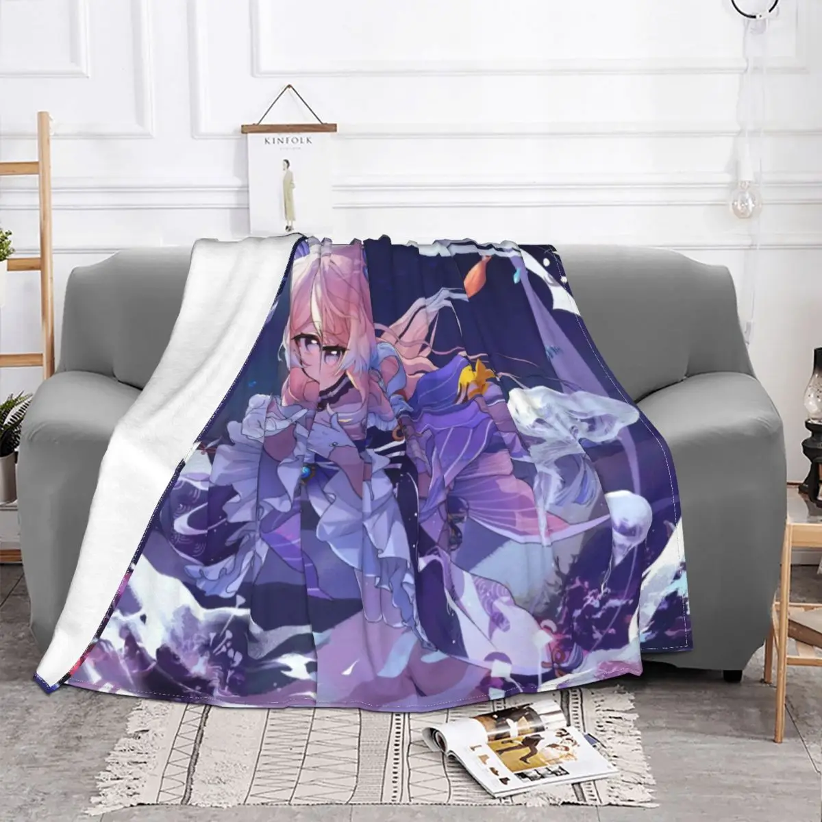 Sangonomiya Kokomi Plush Blankets Genshin Impact Anime Awesome Throw Blanket for Home Plush Thin Quilt