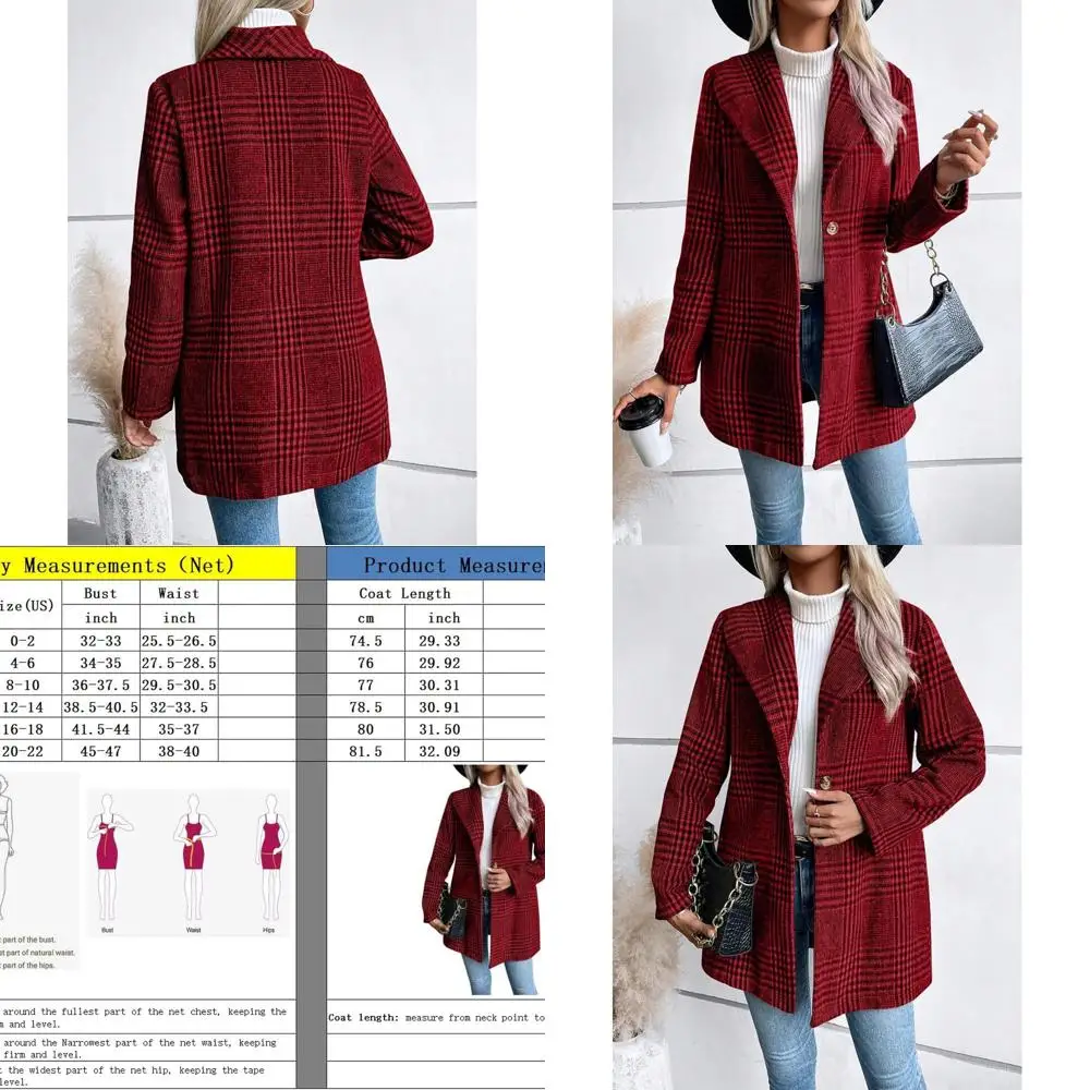 

Elegant Women's Plaid Wool Blend Shawl Collar Vintage Blazer and Trench Pea Coat