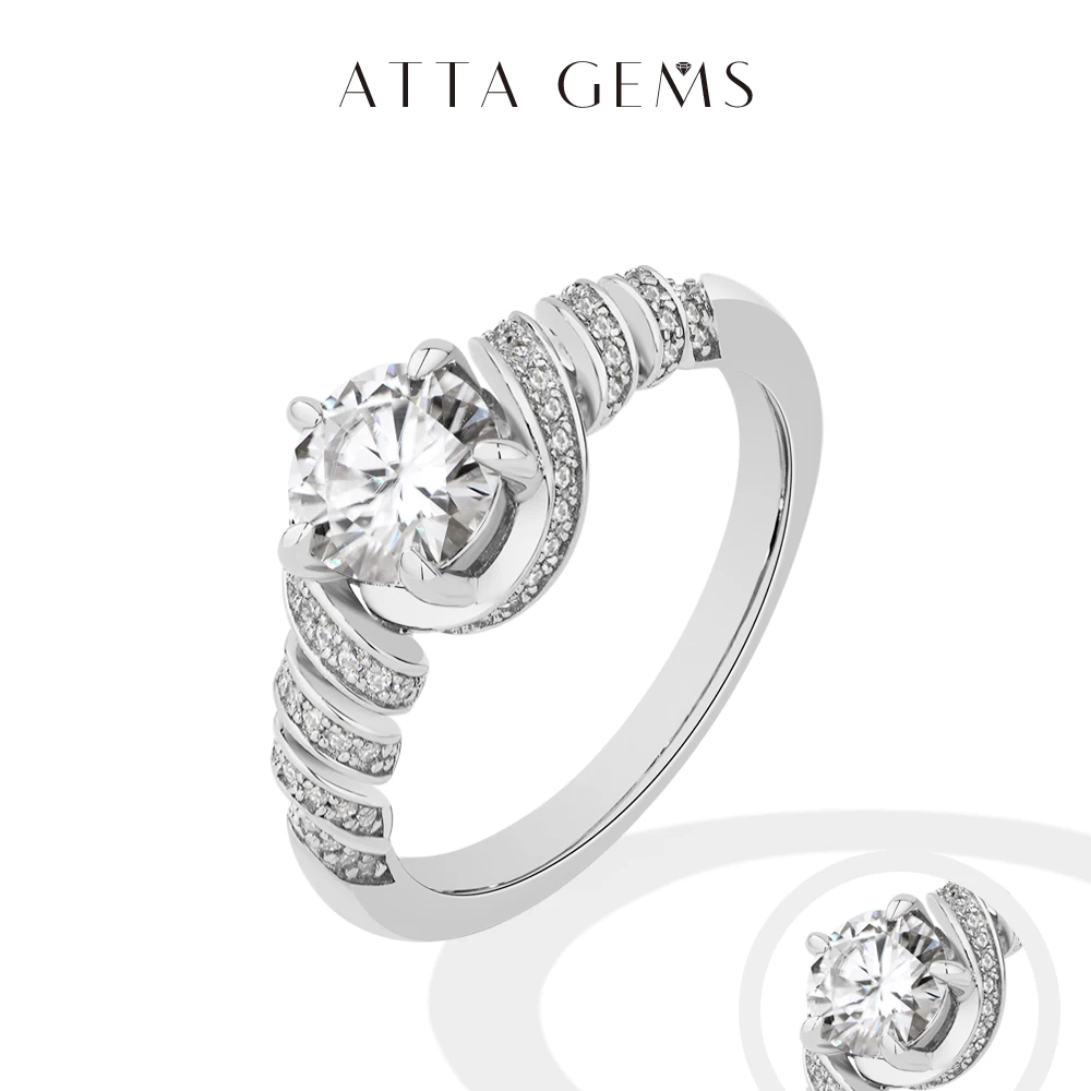 

ATTAGEMS 925 Sterling Silver Moissanite Luxury Women Ring 1.0CT DVVS1 Classical Band Engagement Wedding Fine Jewelry Accessories