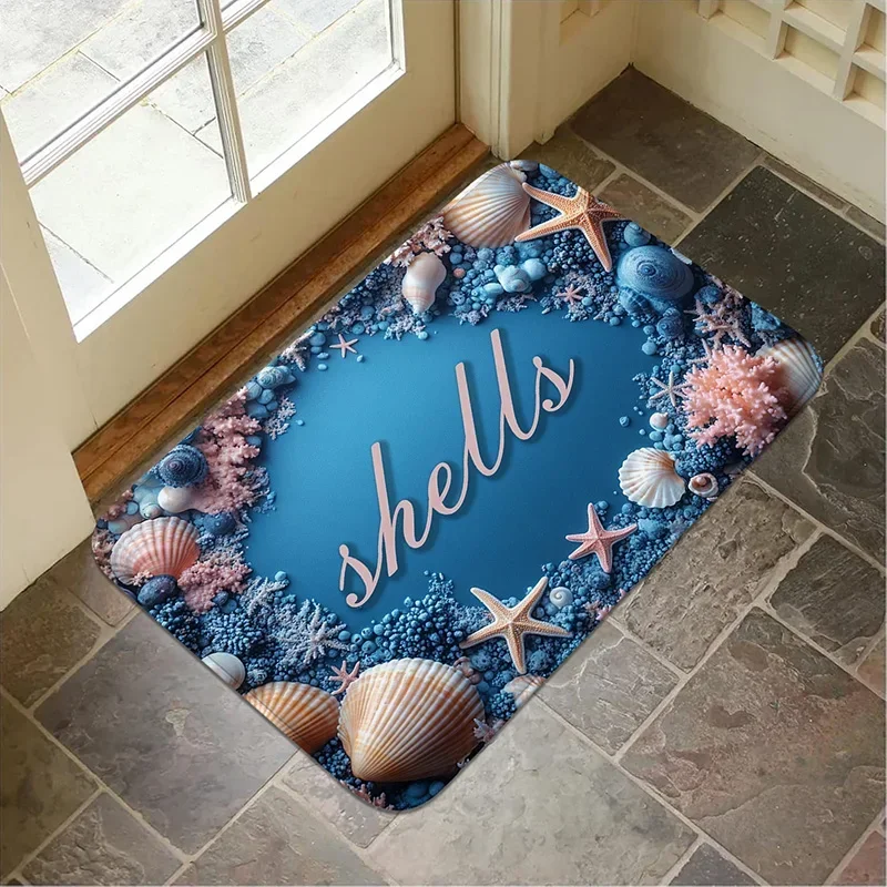 

1. Дверной коврик с рисунком океанского пляжа, подходит для прихожих, гостиных, ванных комнат (антискользящий), и кухонь.