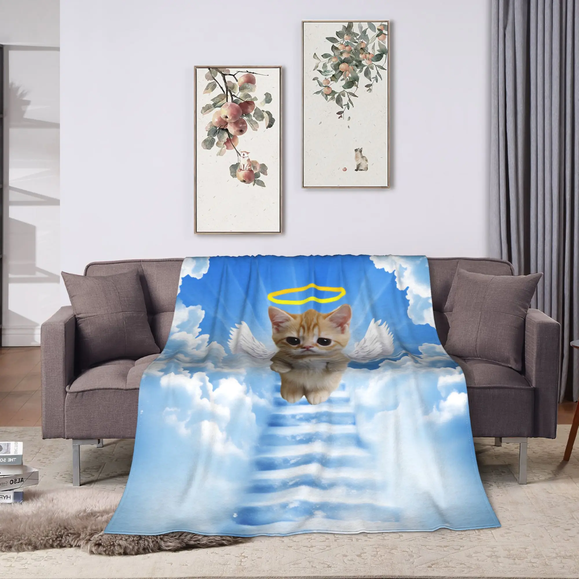 Stairway to Heaven Cat Throw Blanket Warm Graphic Blankets  For Couch Chair Travel Car Flannel Bedspread Bed Cover