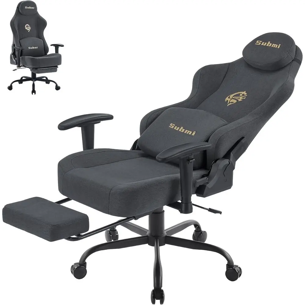 Chaise de jeu ergonomique avec support lombaire pour adultes et adolescents, chaise de bureau pivotante en tissu avec hauteur réglable, supporte jusqu'à 15 kg