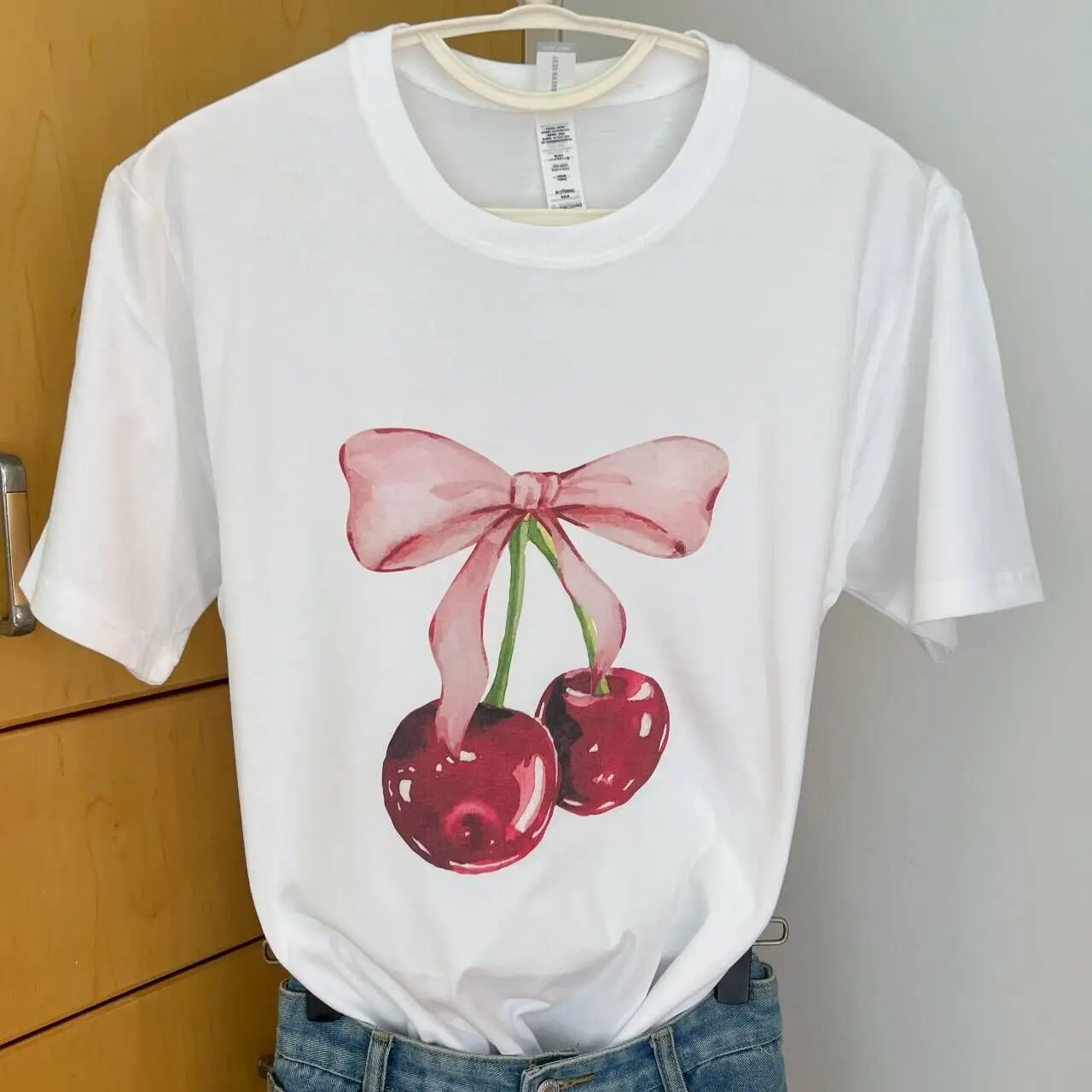 

408-Cherry New Cartoon T-shirts Harajuku Short Sleeve Loose OCasual Tops Women O Neck All Match Casual Tees