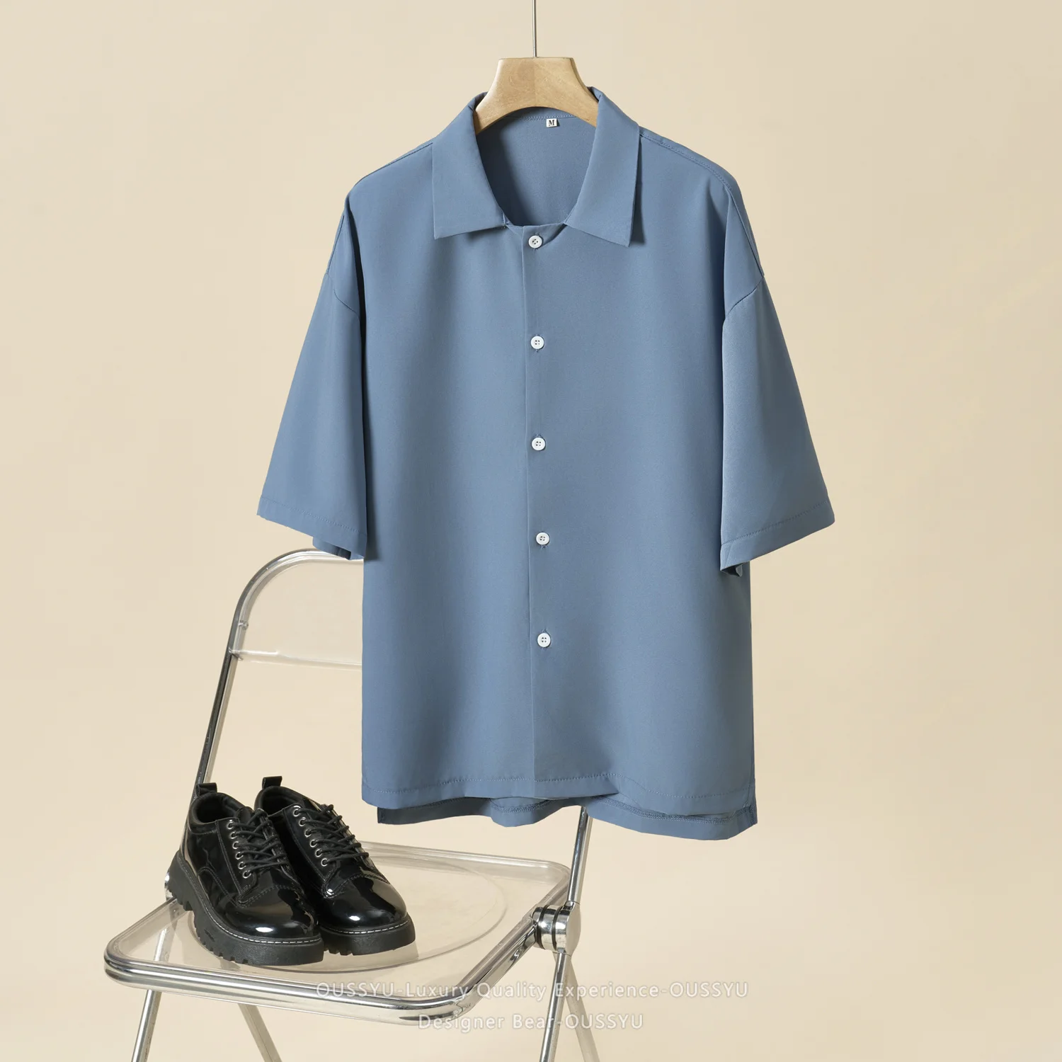 High Quality Men's Summer Thin Short Sleeve Shirt Three-quarter Sleeve Solid Color Drape Baggy Korean Casual Top for Daily Wear