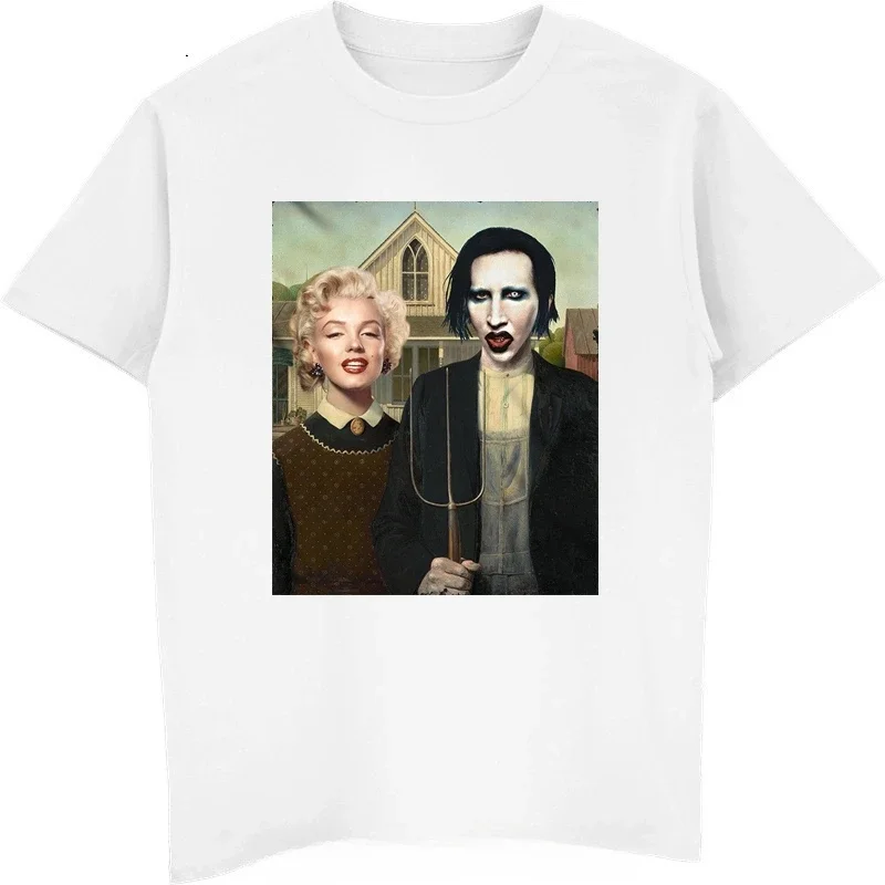 T Shirt Men Cotton Tees Marilyn t-shirt Manson American Gothic Funny Glamour Pinup New Fashion  harajuku  my body my choice