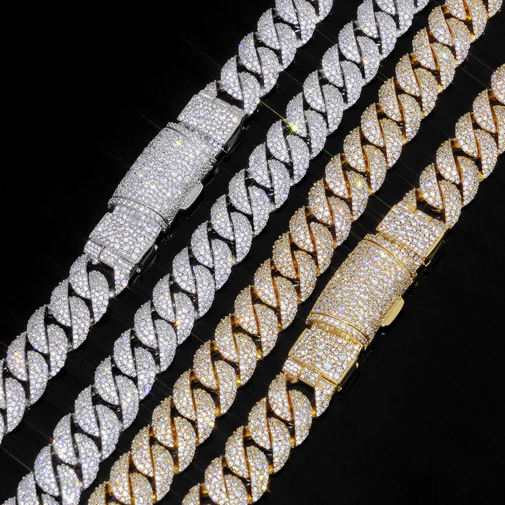 Iced out 14mm 3 Row Diamond Cuban Link Necklace Exquisite Brass Inlaid With Shiny CZ Fashionable Buckle Design Hip Hop Jewelry view 4