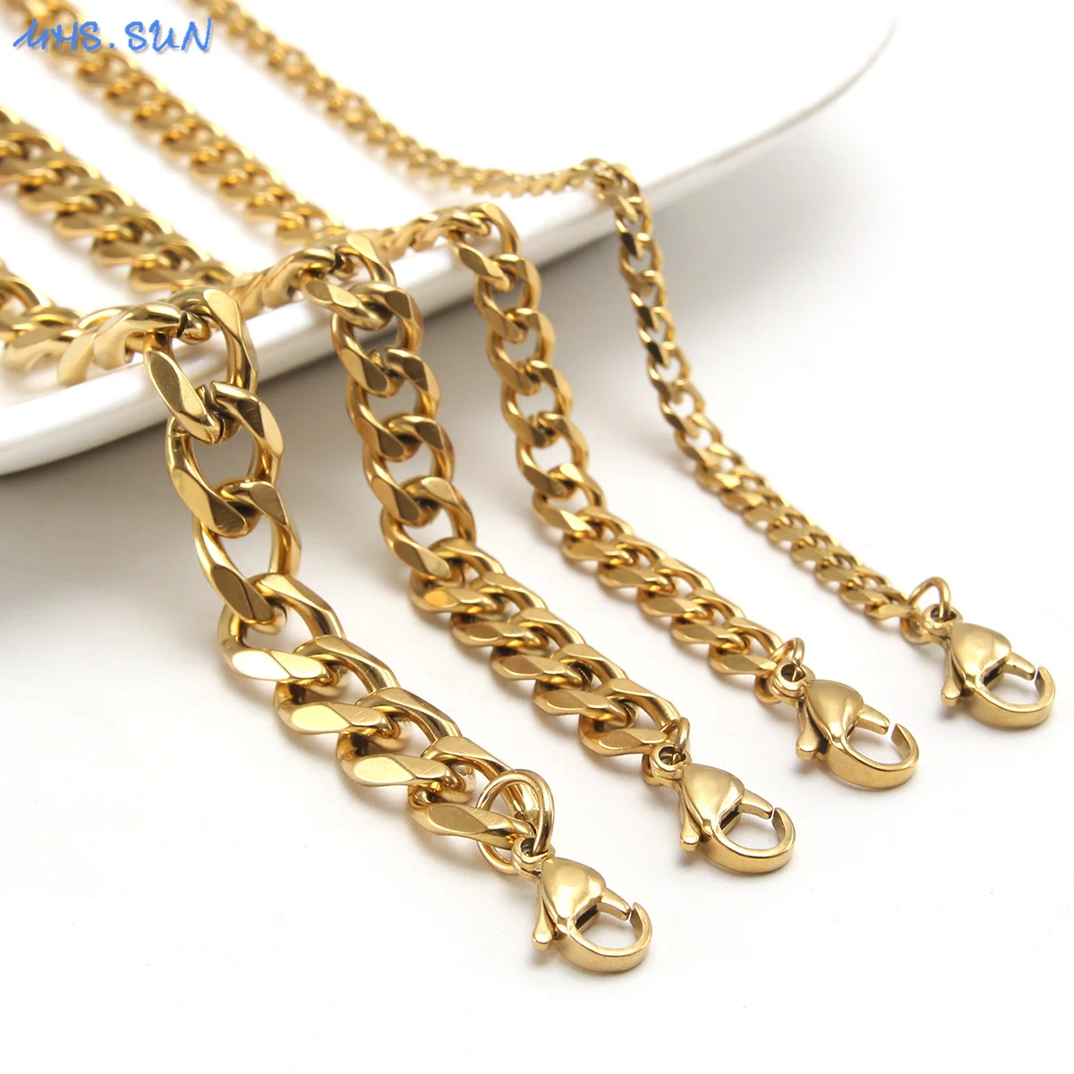 MHS.SUN Stainless Steel Gold/Silver Color Cuban Chain Bracelets 4-8MM Waterproof Link Chain Hiphop For Men Jewelry Accessories